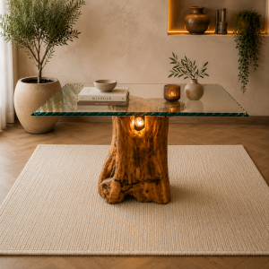 Tavolino in legno d'ulivo artigianale con led
